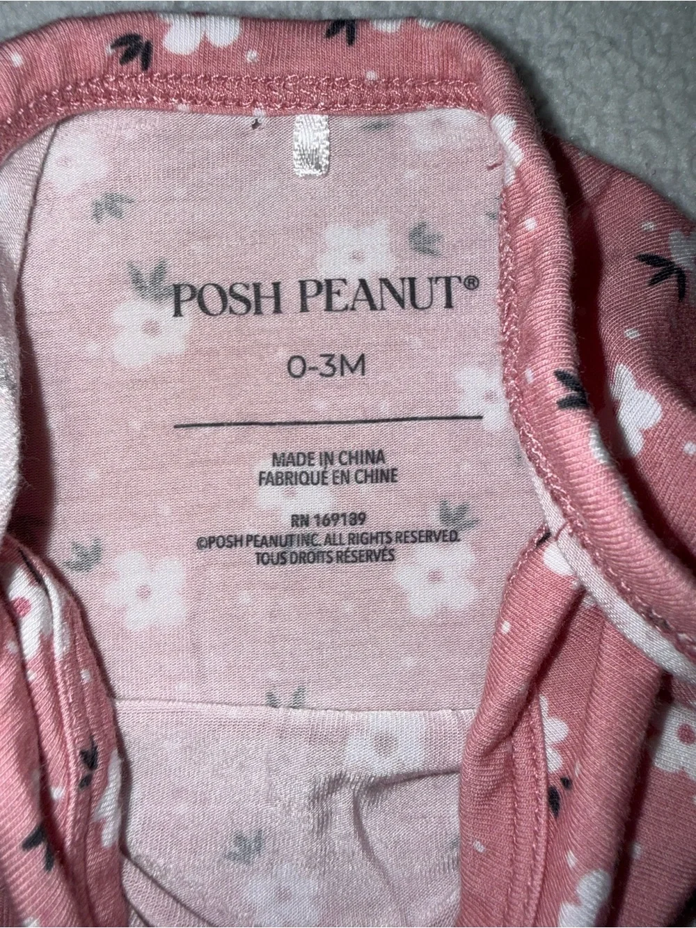 Posh Peanut Baby girl floral print long sleeve sleep gown, size 0-3 mos